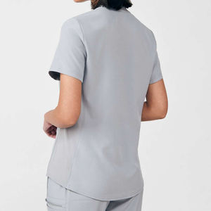 Top de corte moderno con cuello en V para mujer Top de manga con muesca y cuello de 3 bolsillos Papaya brillante - Product Image 4