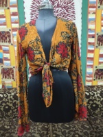 Top Corto de Seda con Lazo Delantero para Mujer, Estampado Floral, Estilo Sexy y de Club, Tejido Transpirable y Cómodo, Ropa Casual para Fiestas