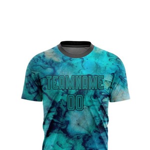 Conjunto de Camiseta de Fútbol Sublimada Personalizada con Diseño Degradado Azul y Pantalones Cortos Negros para Adultos Unisex, Poliéster que Absorbe la Humedad - Product Image 3