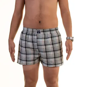 Gran oferta de bóxer de algodón para hombre, bañadores sueltos a rayas a cuadros para hombre, Bóxer tejido con cintura elástica, pantalones cortos hechos en ist - Product Image 1
