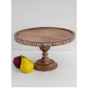 Pedestal de exhibición de pastel de madera de mango hecho a mano decorativo para servir taza soporte de pastel para el hogar restaurantes uso en fiestas - Product Image 6