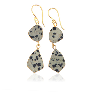 Joyería de moda para mujer, pendiente colgante de jaspe dálmata Natural, pendiente geométrico de dos niveles con bordes galvanizados de oro de latón - Product Image 1