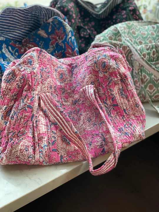 Manufacturer and Wholesaler Large Cotton Weekender Travel Bag Handmade Quilted Fabric Duffle Bag Block Printed Overnight Bags