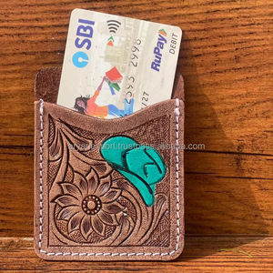 2024 nouveauté femmes usiné à la main en cuir Turquoise chapeau sacs à bandoulière et cuir usiné à la main poche ouverte porte-cartes ensembles - Product Image 3