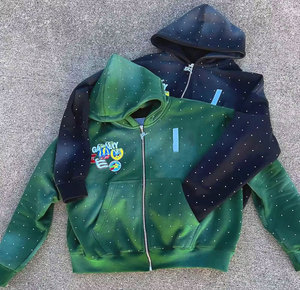 Sudadera con capucha de invierno de alta calidad con cremallera y pedrería completa, estampada, con logo personalizado, estilo streetwear, bordada, 100% algodón, 500GSM, con efecto descolorido por el sol y lavado ácido. - Product Image 4