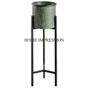 Jardinières de fleurs galvanisées de forme ronde de finition rustique avec support de couleur noire ensemble de 2 jardinières et pots de fleurs de décoration de balcon - Product Image 2