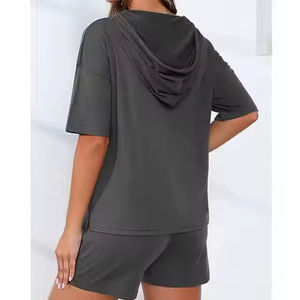 Conjunto de 2 piezas para mujer, transpirable, 100%, Material de algodón, ligero, estampado de logotipo personalizado, conjunto sólido para mujer - Product Image 1