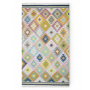 Alfombra Kilim de Lana Hecha a Mano, Diseño Abstracto Colorido, Ecológica, Gruesa, Moderna, Estilo Bohemio - Product Image 1