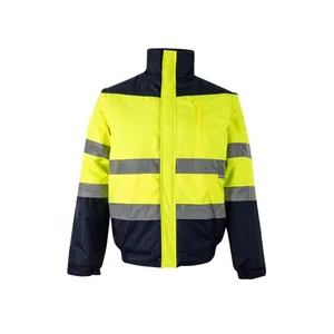 Best Quality Hidden Waterproof Hood Men Hi Vis Workwear Hidden Ribbed Cuffs 100% Polyester Safety Jacket With Customized Logo