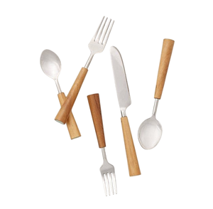 Juego de Cubiertos de Acero Inoxidable de Diseño Moderno al por Mayor con Mangos de Madera Natural, Vajilla Duradera para Cocina y Mesa - Product Image 1