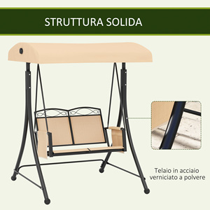 Outsunny Columpio de Jardín de 2 Plazas con Toldo Ajustable y Bolsillos Laterales, Beige - Product Image 4