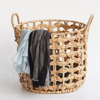 Panier de rangement rectangulaire HAPROSIMEX fait main en jacinthe d'eau tressée, écologique, avec poignées, pour usage domestique