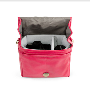 Sac pour appareil photo reflex numérique avec insert et étui à bandoulière pour hommes et femmes en cuir avec doublure en toile en rose taille compacte LCCB-0017 - Product Image 2