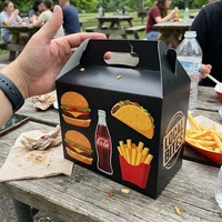 Boîte en papier personnalisée de qualité alimentaire recyclable en gros avec poignée pour poulet frit, fast-food, hamburgers, frites