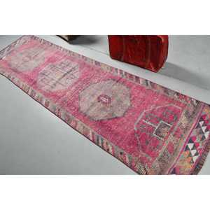 Vintage Turkish Rug, 2.7x10.2 ft <b>Runner</b> Rug, <b>Red</b> Herki Plants & trees Rug - Product Image 4