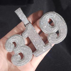 New Arrival VVS Moissanite Diamond <b>Gold</b> Plated 925 Silver Iced Out Hip Hop Big <b>Number</b> Pendant Necklace For Rappers Fashion - Product Image 2