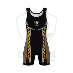 Maillots de lutte personnalisés Golden Players, élégants, respirants, tricotés, sublimés, avec logo personnalisé, impression OEM - Product Image 3