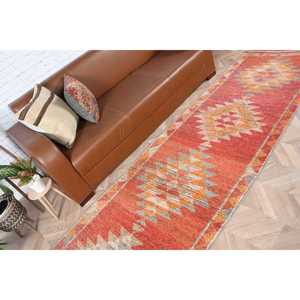 3.1x11.2 ft Vintage Rug, Rug, <b>Red</b> Polka dot Rug <b>Wool</b> - Product Image 3