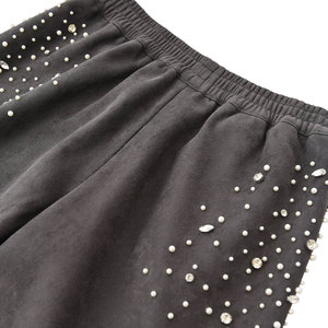 2025 personalizado para hombre Streetwear Jogger francés Terry algodón pantalones de gran tamaño diamantes de imitación pierna ancha lavado ácido pantalones de chándal acampanados - Product Image 4