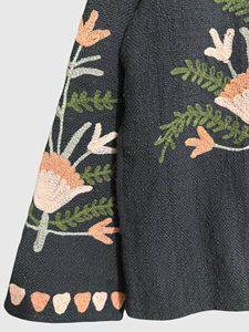 Hand Embroidered Floral Mandarin Collar Jacket Full Sleeve Cotton Woven Prairie Chic Style Adult Women'<b>s</b> Autumn Wear - Product Image 5