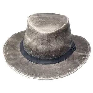 本物のオーストラリアの革の帽子プレーンブラックストラップハットバンドカスタムLogo100% クレイジーカウユーズド加工の男性と女性のための革の帽子