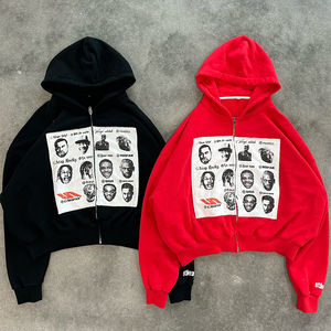 Sweat à capuche oversize épais en molleton français 100% coton tricoté avec fermeture éclair et applique brodée numérique en relief pour homme - Product Image 1