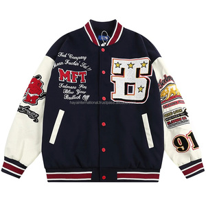 High Quality Custom Logo Embroidery Design Canvas Stand Collar Men's Varsity <b>Baseball</b> <b>Bomber</b> <b>Jacket</b> Button Closure OEM - Product Image 1