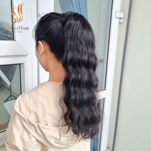 Vente en gros paquets de cheveux humains cambodgiens vietnamiens alignés avec cuticules brutes queue de cheval avec cordon de serrage - Product Image 2