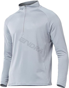100% poliéster Fitness camiseta hombres manga larga cremallera pulóver transpirable Activewear entrenamiento gimnasio entrenamiento compresión sudadera - Product Image 1