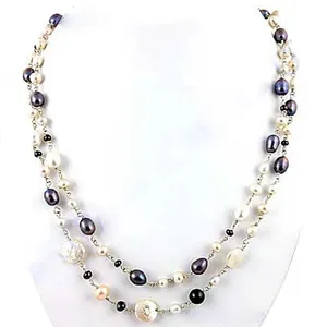 Collar de Perlas de Agua Dulce Multicolor para Mujer, Perlas Cultivadas Redondas de Grado AAA, Cadena de Plata, Estilo Clásico para Boda - Product Image 1