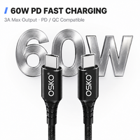 Kabel USB C ke USB C 60W 6ft, Nylon Kepang, Pengisian Cepat 3A PD, Kabel Data untuk MacBook, iPad, Ponsel Android, OEM, ODM