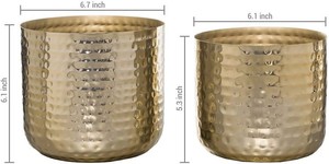 Jardinière en métal martelé à base de fer durable et durable, de style campagnard en cuivre doré, Pot de fleur pour jardin et maison - Product Image 5