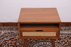 Mesita de noche de teca maciza con cajón frontal de caña hecho a mano en la India muebles de dormitorio muebles para el hogar - Product Image 2