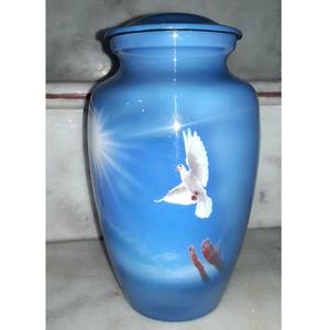 Oiseau volant et conception de main belles urnes de crémation adultes en aluminium avec la couleur bleue pour les urnes d'image de cendres humaines - Product Image 1