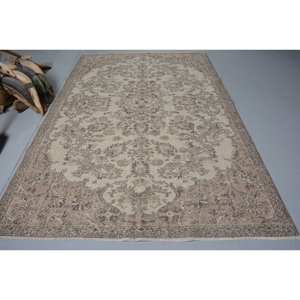 Tapis Turc Vintage Classique Beige 6.3X9.7 pieds Patchwork Design Laine Viscose Matériau Latex Support pour Salon Chambre - Product Image 1
