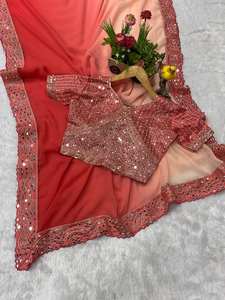 ผ้าส่าหรีสีเหลืองแบบดั้งเดิมสวยงามจาก Ethnic World Creation สำหรับงานแต่งงาน งานเลี้ยง และงานเฉลิมฉลอง ผลิตจากผ้าจอร์เจตต์เทียมเนื้อหนา แห้งเร็ว - Product Image 4