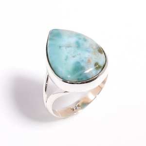 Anillo de piedras preciosas naturales de Larimar azul hecho a mano con forma de pera, anillo de Plata de Ley 925 para mujer, regalo de joyería para amigos - Product Image 3