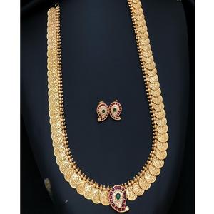 Conjunto de collar largo chapado en oro de diseñador con acabado antiguo de la mejor calidad elegante con pendientes para ocasiones especiales para mujeres - Product Image 1