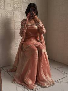 Ensemble de salwar sharara de créateur pour femmes, robe ethnique brodée pour les fêtes, dupatta, séchage rapide, toutes saisons, vente en gros, indien - Product Image 5