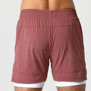 High Street Style Hommes Double Couche Shorts Couleur Personnalisée Solide Motif Élastique Mi Coton Tissu-Usine Fabrication Conception - Product Image 4