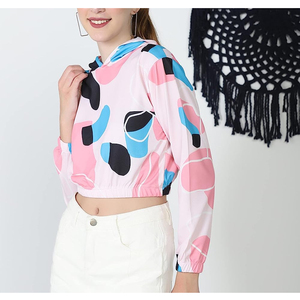 Nouveauté : sweat à capuche court pour femme en coton 100% de haute qualité, manches longues, décontracté, tendance pour l'hiver 2026, logo frontal personnalisable - Product Image 2