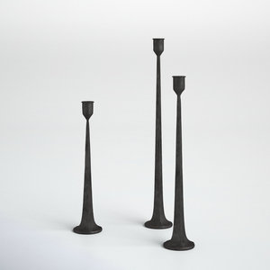 Charmant ensemble de 3 bougeoirs en fonte dorée vintage avec accents en métal noir pour la décoration de la maison et l'affichage de bougies - Product Image 1
