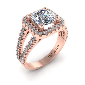 Vendeur chaud diamant rond plaqué or rose 925 argent tige fendue Halo bague de fiançailles mode de luxe pour les femmes au meilleur prix - Product Image 3