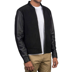 Chaqueta de bombardero de cuero de gamuza clásica para hombre, venta al por mayor, sastrería elegante, mangas completas, ajuste personalizado, bordado de lona de textura suave - Product Image 6