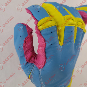 ถุงมือเบสบอลหนังวัวสายสั้นสีชมพูและสีน้ำเงินนีออนสีเหลืองนีออนงานตามสั่ง - Product Image 6