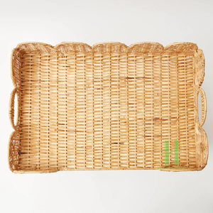 Plateau de service rectangulaire en rotin au design chic et personnalisé, écologique, style bohème festonné, peint à la main, luxe moderne, avec logo personnalisé, idéal pour les cadeaux - Product Image 2