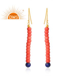 Venta caliente 925 plata esterlina 18K Coral chapado en oro rosa y lapislázuli pendiente de piedras preciosas Demi joyería fina para mujer regalo para ella - Product Image 1