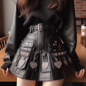 Mini jupe pour femmes Fashion-Forward Logo personnalisé Fermeture à glissière en cuir véritable et accents de boutons en corne - Product Image 2