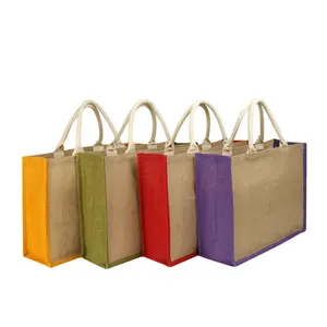 Wholesale Plain Hessian Shopper Bag Large Natural Eco Friendly Burlap Jute Shopping Tote Beach Bag With Custom Printed Logo