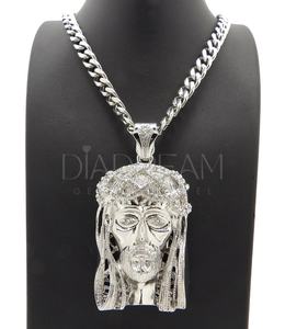 Colgante de cara de diamante de moissanita de moda, cadena cubana de Plata de Ley 925 para regalo de compromiso de boda, collar de estilo Hip Hop - Product Image 1